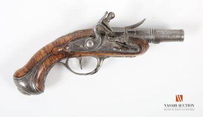 null Flintlock travel pistol, pocket model with rifled barrel with sides then round,...
