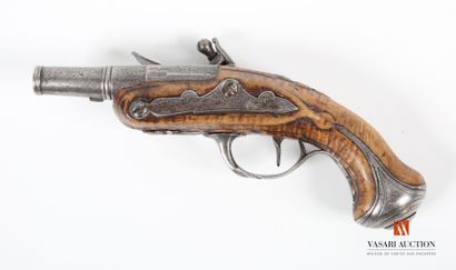 null Flintlock travel pistol, pocket model with rifled barrel with sides then round,...