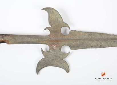 null Halberd, 26 cm median-edged blade, barbed and crescent spike at the base, on...