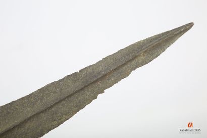 null Halberd, 26 cm median-edged blade, barbed and crescent spike at the base, on...