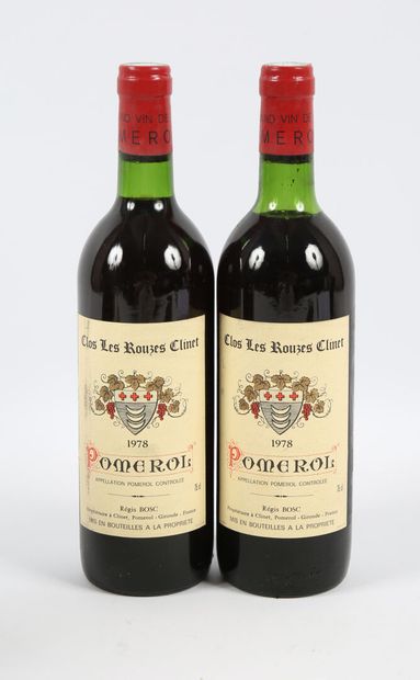 2 bouteilles	CLOS LES ROUZES CLINET	Pomerol	1978
	Et.:...