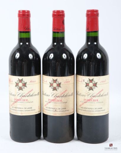 3 bouteilles	Château CHANTALOUETTE	Pomerol	1998
	Et....