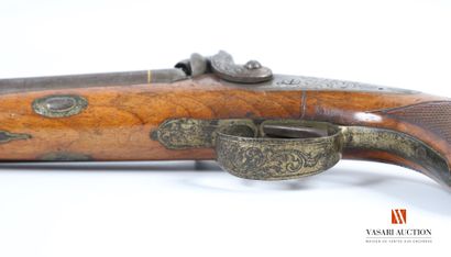 null Pair of double-barrelled hunting pistols, 18 cm Damascus barrels, gold fillet...