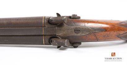 null Pair of double-barrelled hunting pistols, 18 cm Damascus barrels, gold fillet...