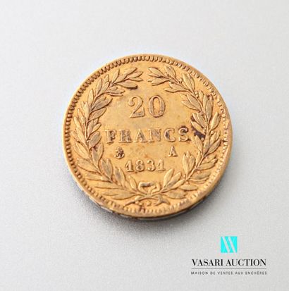 null A 20-franc gold coin depicting Louis Philippe Ie, bare head, engraved by Tiollet,...