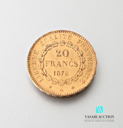 null A 20-franc gold coin depicting the Genie after Augustin Dupré, 1878, Atelier...