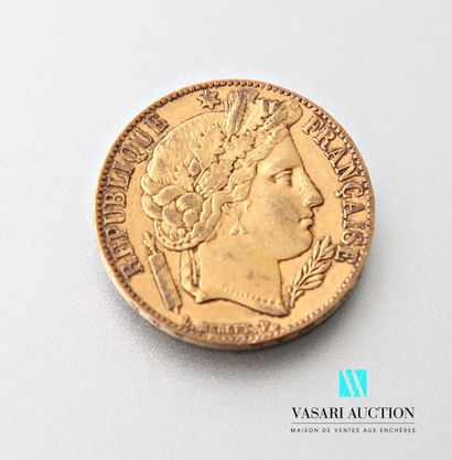 null A 20-franc gold coin featuring Ceres engraved by Louis Merley, 1851, atelier...