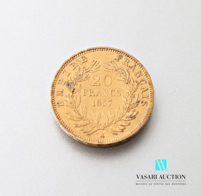 null A 20-franc gold coin depicting Napoleon III bareheaded, engraved by Albert-Désiré...