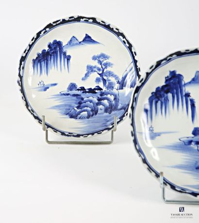 null CHINE
Deux assiettes en porcelaine blanche à décor en camaïeu bleu dans le bassin...