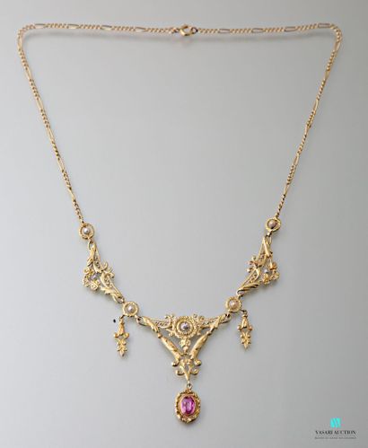 null Drapery necklace in yellow gold 750 thousandths, central openwork motif with...