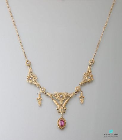 null Drapery necklace in yellow gold 750 thousandths, central openwork motif with...