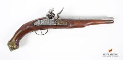 null Flintlock pistol "pour l'Export", 125 mm lock engraved with scrolls, engraved...