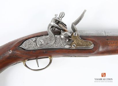 null Flintlock pistol "pour l'Export", 125 mm lock engraved with scrolls, engraved...