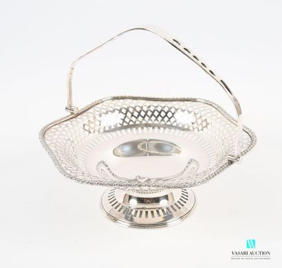 null Silver-plated basket standing on a pedestal base hemmed with an openwork band,...