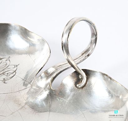 null Silver-plated metal crumb tray in the shape of a large water lily leaf, the...
