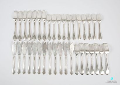 null Suite of eleven fish cutlery sets and one fish knife in silver-plated metal,...