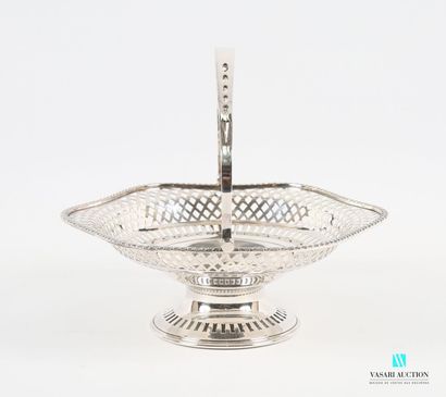 null Silver-plated basket standing on a pedestal base hemmed with an openwork band,...