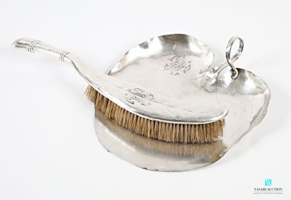 null Silver-plated metal crumb tray in the shape of a large water lily leaf, the...