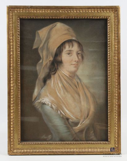 null École française de la fin du XVIII-début XIXème siècle
Portrait de femme révolutionnaire
Pastel
Signature...
