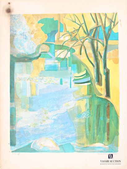 null LAMBERT Georges (1919-1998) 
Paysage lacustre
Lithographie en couleurs
Signée...