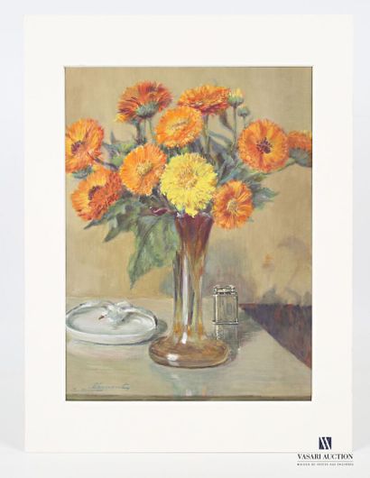 null CLEMENT C. (XXème siècle)
Nature morte au bouquet d'asters orange
Aquarelle...