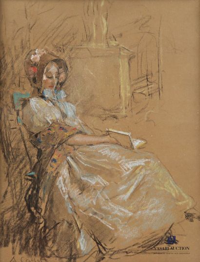 null CALBET Antoine (1860-1944)
Élégante à la coiffe et au châle lisant un livre...