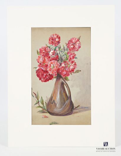 null BÉTOUT Charles (1869 -1945)
Fleurs de rosiers grimpants 
Aquarelle sur carton
Signée...