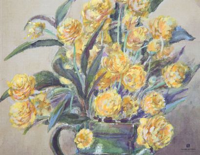 null BÉTOUT Charles (1869 -1945)
Fleurs jaunes dans un pichet en grès vert
Aquarelle...