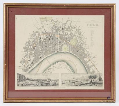 null Plan de Bordeaux vers 1832 avec vignettes du Quai des Salinières et du Quai...