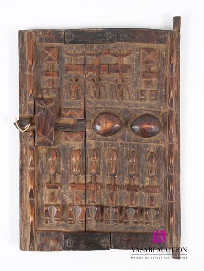 null Carved wooden gate with relief decoration of superimposed friezes of stylized...
