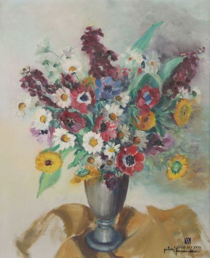 null PEREZ FERNANDEZ Pilar (20th century)
Bouquet of flowers on an entablature
Oil...