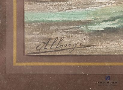 null ALLONGÉ Auguste (1833-1898), d'après 
Rochers sur le chemin en forêt
Lithographie...