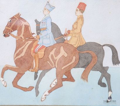 null École moderne
Cavaliers
Trois aquarelles sur papier
(rousseurs)
23 x 26,5 cm...