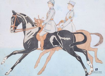 null École moderne
Cavaliers
Trois aquarelles sur papier
(rousseurs)
23 x 26,5 cm...