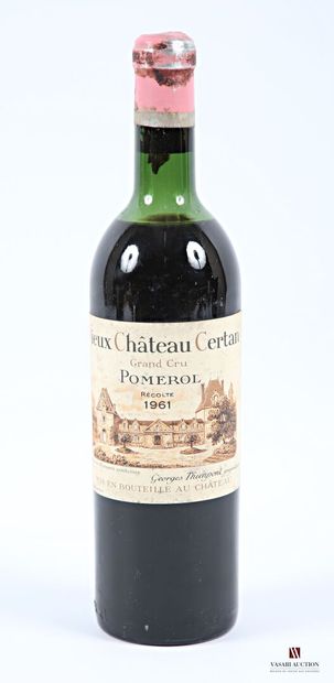 null 1 bouteille	VIEUX CHÂTEAU CERTAN	Pomerol	1961
	Et. tachée. N : ht/mi épaule...