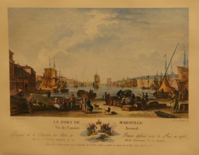 null Lot de deux gravures:

- Le Port de Marseille - Vue de l'ancien Arsenal, d'après...