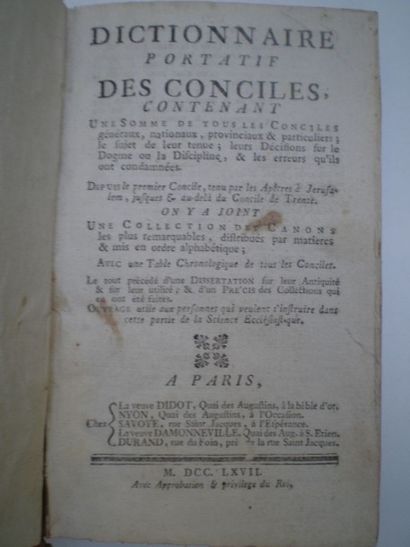 null ALLETZ (Pons-Augustin). Dictionnaire portatif des Conciles. Une somme de tous...