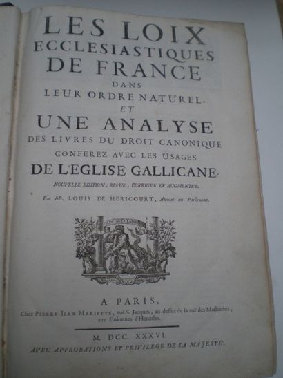null HERICOURT Louis de. Les Lois Ecclésiastiques de France dans leur ordre naturel.

Paris,...