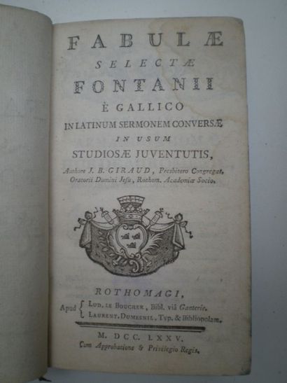 null LA FONTAINE Jean de. Fontanii fabulae selectae en latin par J.B. Giraud.

Rouen,...