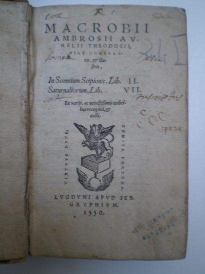 null MACROBE Ambroise. In somnium Scipionis. Saturnaliorum.

Lyon, Gryphe, 1550,...