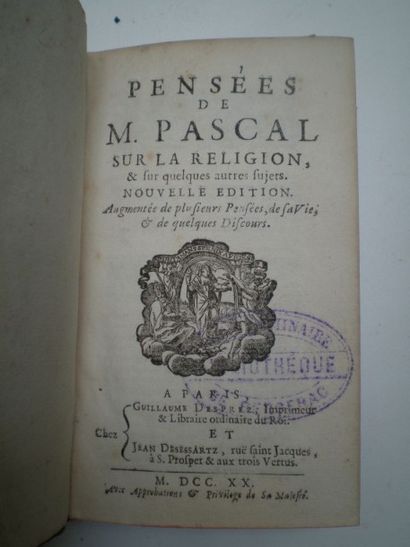 null PASCAL. Les Pensées...sur la Religion.

Paris, Desprez, 1720, relié plein veau,...