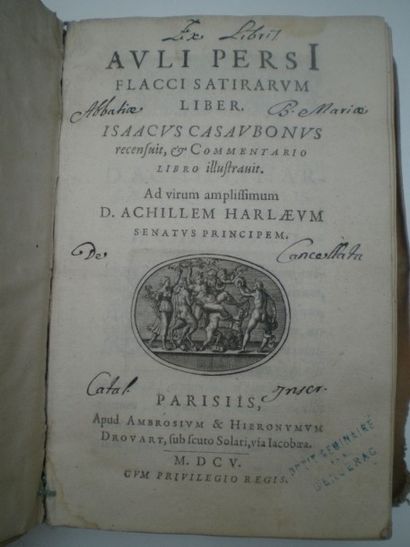 null PERSE. Auli Persii Flacci satirarum liber…

Paris, Drovart, 1605, 558pp + table,...