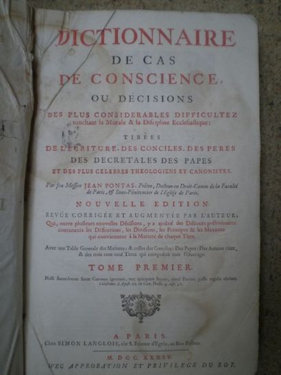 null PONTAS Jean. Dictionnaire des cas de conscience.

Paris, Simon Langlois, 1734,...
