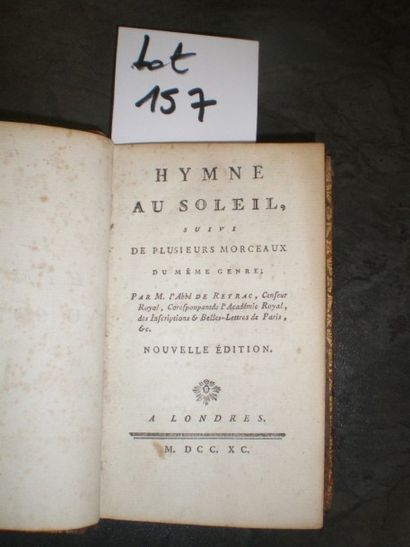 null REYRAC Abbé de. Hymne au Soleil.

Londres, 1740, relié plein veau moucheté,...