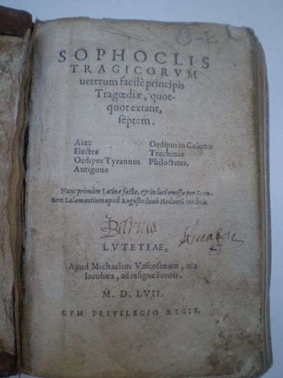 null SOPHOCLE. Tragediae...

Lutetiae, Vascosanum, 1557, relié plein veau usagé....