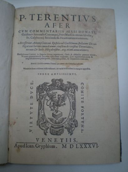 null TERENCE. Opera...

Venise, Gryphe, 1586, relié demi-vélin. 201 pages, fortes...