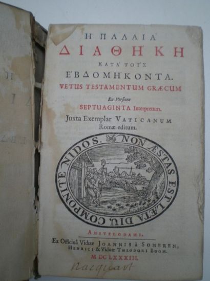 null Vetus Testamentum ... ex versione Septuaginta interpretum. Edition en grec.

Amstelodami,...