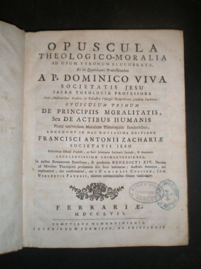 null VIVA Domenico. Opuscula Theologico Moralia.

Ferrare, 1757, relié plein vél...