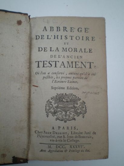 null Abrégé de l’Histoire et de la Morale de l’Ancien Testament.

Paris, Desaint,...