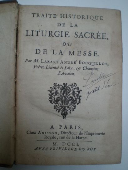 null BOCQUILLOT Lazare. Traité historique de la Liturgie Sacrée ou de la Messe.

Paris,...